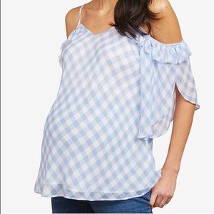 Motherhood Maternity Cold Shoulder Gingham Top